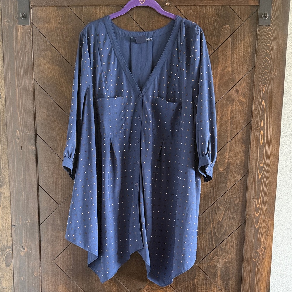 Denim 24/7 Navy Blue Polka Dot Tunic Top